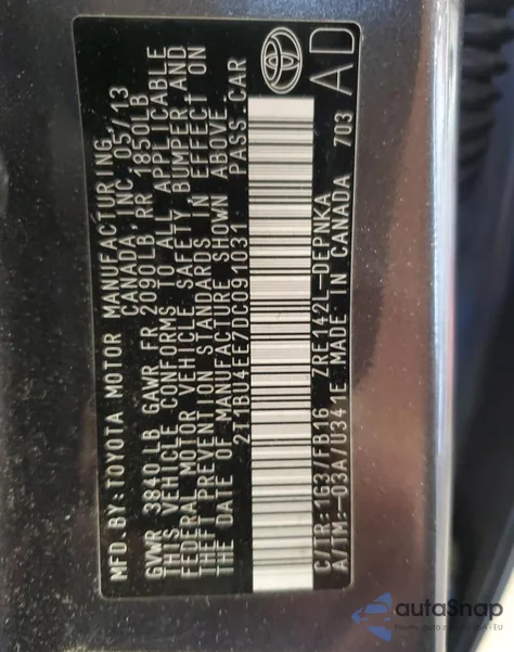 2013 Toyota Corolla Base z USA, uszkodzony, nr VIN 2T1BU4EE7DC091031